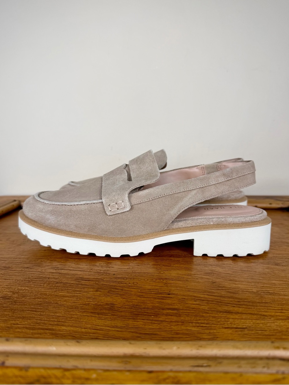 NEW Cole Haan Gwendolyn Slingback Penny Loafer Sz 8 Chestnut Light Sesame Suede